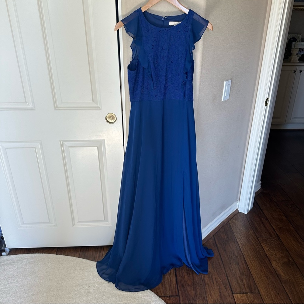 Aidan by Aidan Mattox Blue Flutter Sleeve Gown